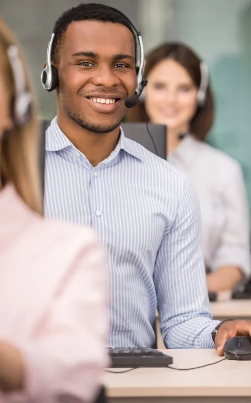 Contact center floor with agents at workstations