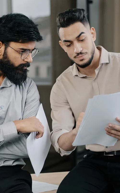 Multiracial business partners hispanic colleague consult male arabian